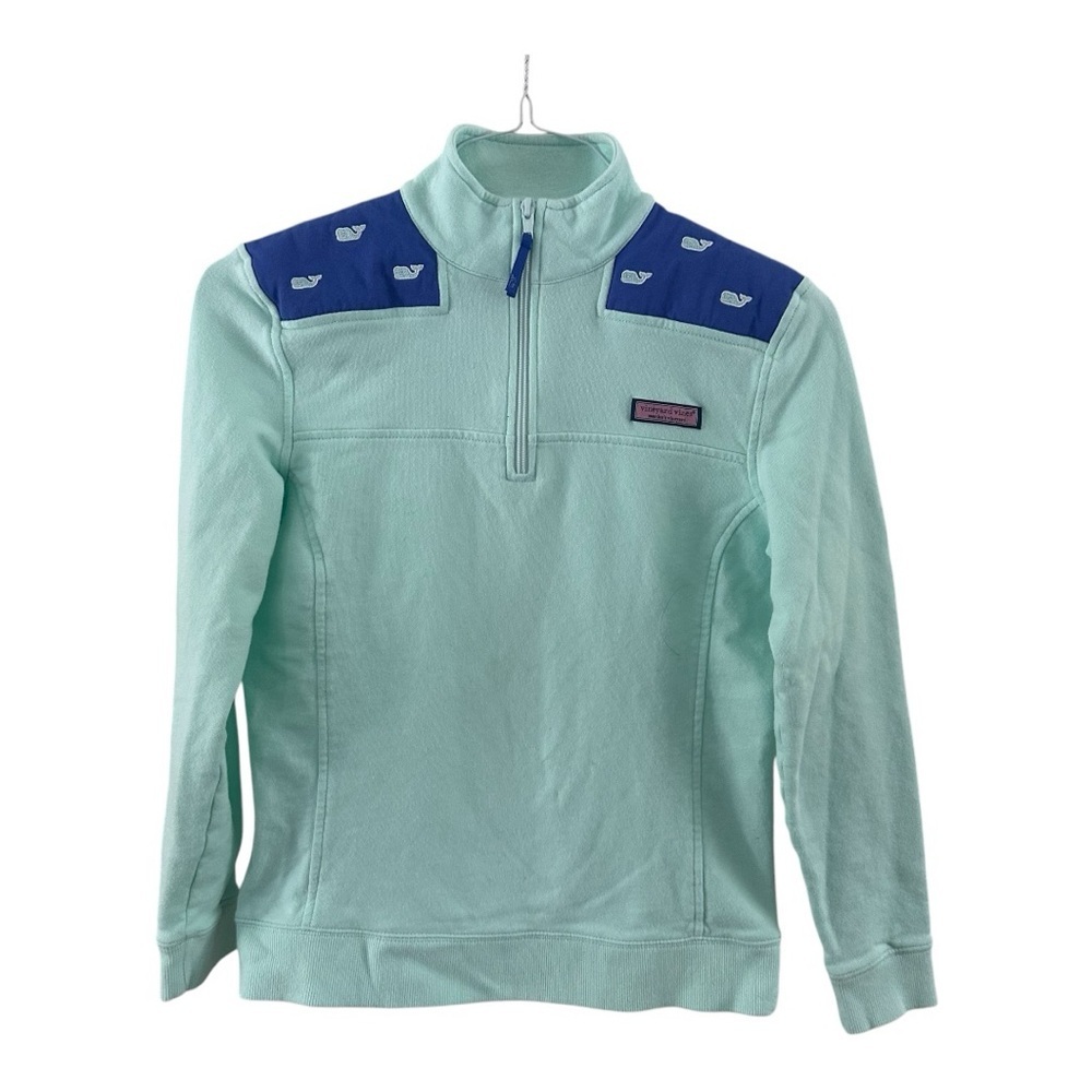 Vineyard Vines 1/4 zip w/Embroidered Whales Mint Green XS